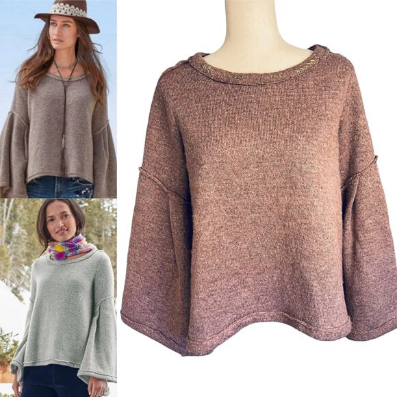 SUNDANCE Catalog Mountain Retreat Wide Bell Sleeve Sweater Purple Small - Picture 1 of 10